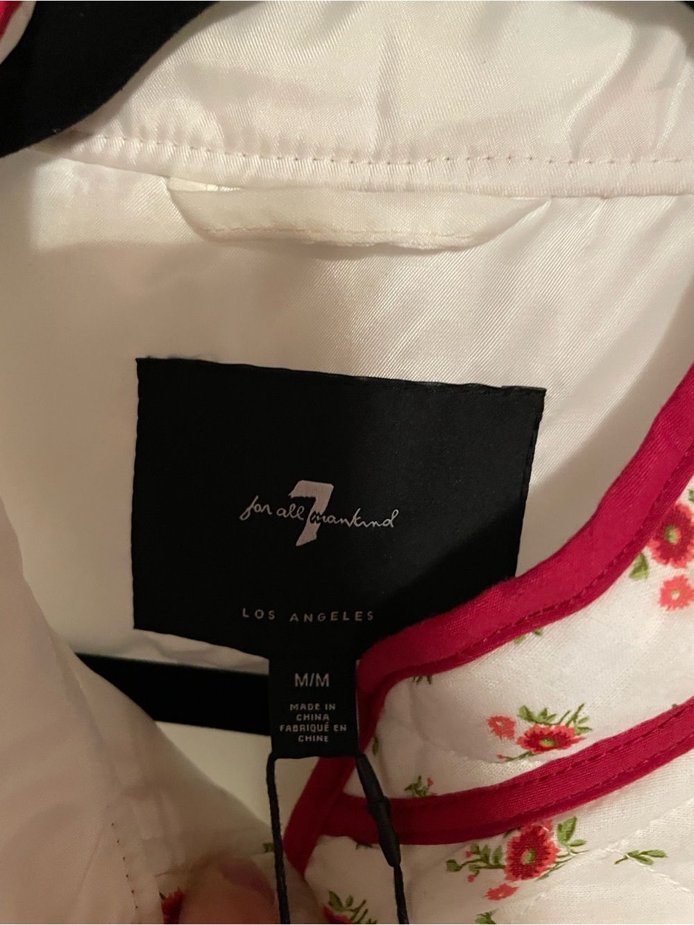 7 For All Mankind NEW Ivory Quilted Floral Utility Jacket with Burgundy Trim - Picture 2 of 6